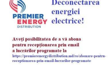 Deconectarea energiei electrice pe 19 ianuarie 2022! Primăria comunei Stăuceni informează despre deconectarea planificat...