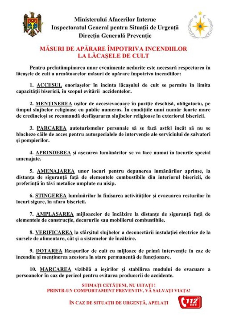 Stimați locuitori ai comunei Stăuceni, Direcția generală prevenție a IGSU informează despre necesitatea respectării măsu...