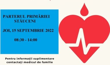 Reamintim! Astăzi, 15 septembrie 2022, începând cu ora 8:30 până la 14:00, în incinta Primăriei comunei Stăuceni (parter...