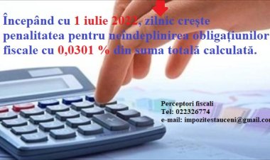 Stimați locuitori ai comunei Stăuceni, La data de 30 iunie 2022 a expirat termenul de achitare a impozitului pe bunurile...