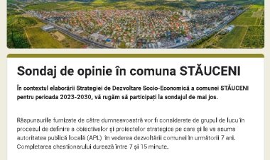 SONDAJ DE OPINIE: Sondaj de opinie privind Strategia de Dezvoltare Socio-Economică a comunei Stăuceni 2023-2030