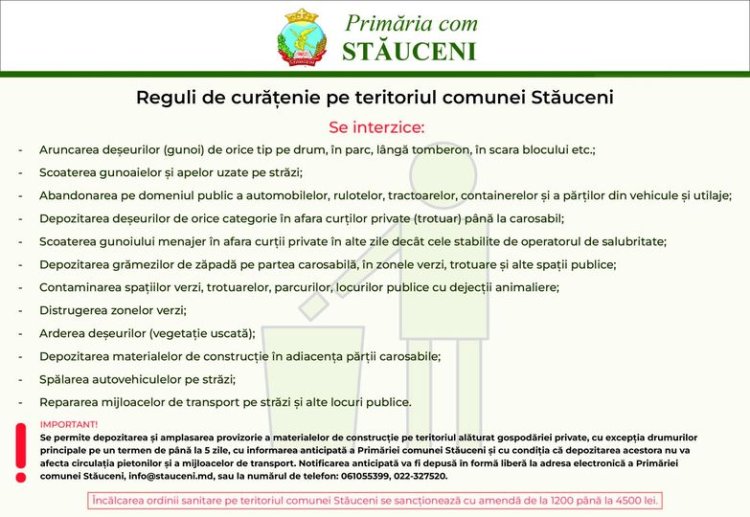 Stimați locuitori ai comunei Stăuceni, ???? Îndemnăm toți proprietarii caselor individuale, agenții economici și gestionar...