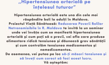 Stimați locuitori, Proiect ViataSan : Reducerea Poverii Bolilor Netransmisibile în R. Moldova Vă invită la un seminar un...