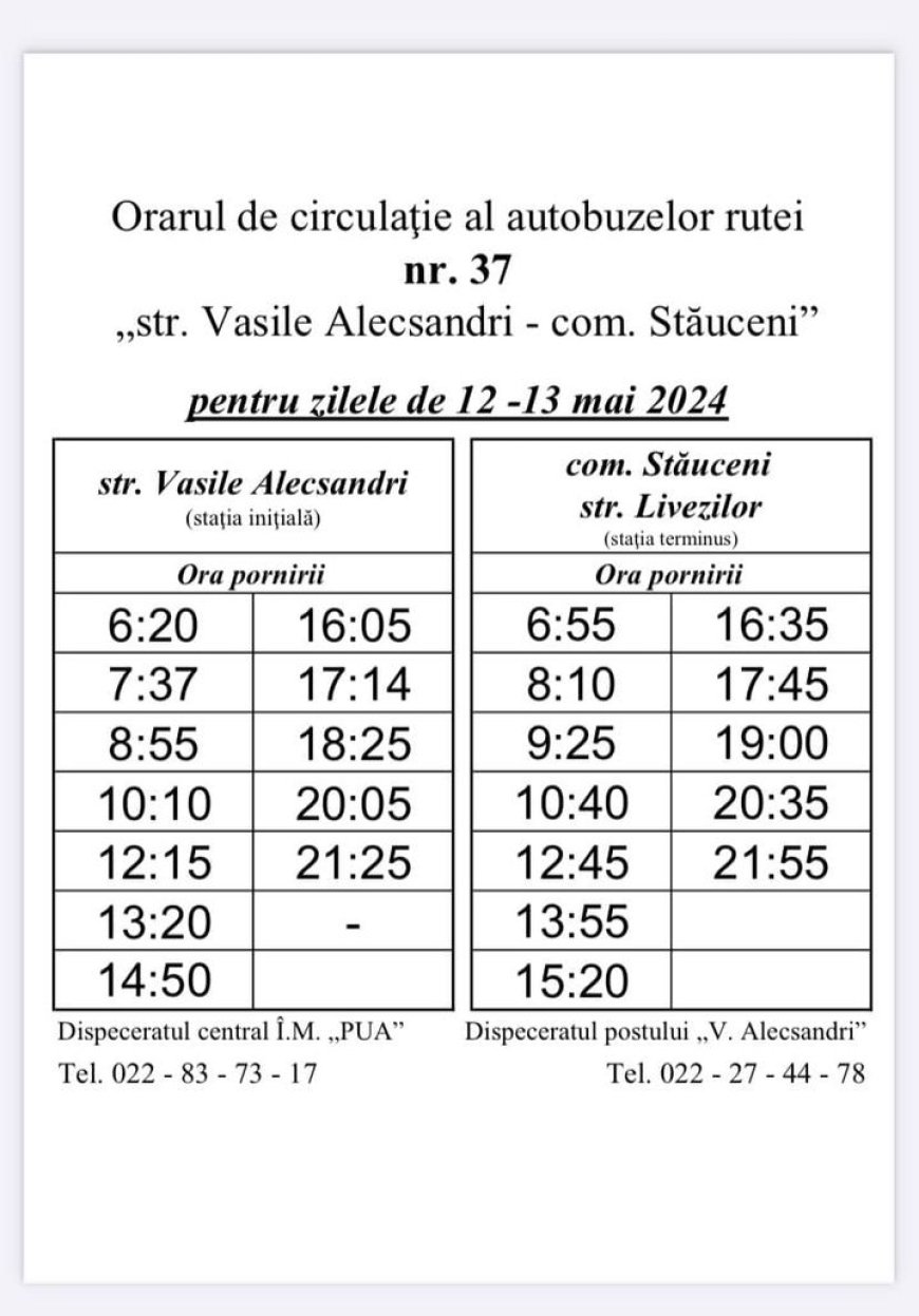 Stimați locuitori şi vizitatori ai com. Stăuceni, Vă rugăm de Paştele Blajinilor să parcați pe str. Salcâmilor astfel în...