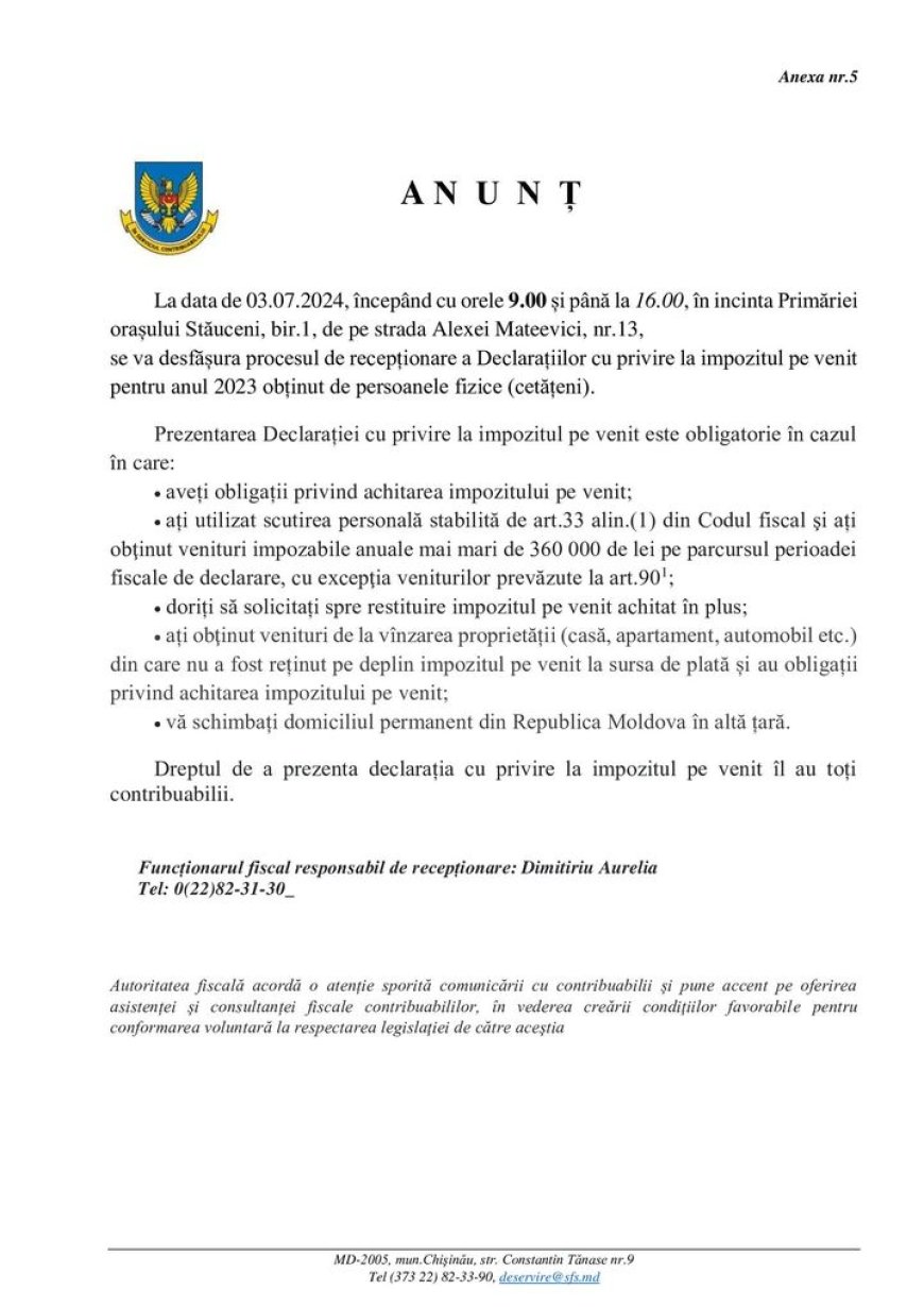 Dragi locuitori ai orașului Stăuceni, ❗️❗️❗️ Vă aducem la cunoștință că la data de 03.07.2024, între orele 9.00 și 16.00...