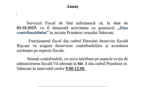 ✅Stimați locuitori ai orașului Stăuceni, Vă informăm că vineri, 3 octombrie 2025, în intervalul 09:00