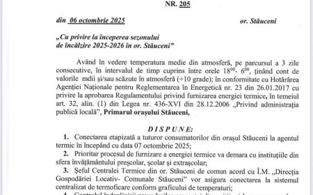 Stimați locuitori, Primăria orașului Stăuceni, informează că începând cu data de 07 octombrie 2025, se dă startul sezonu...