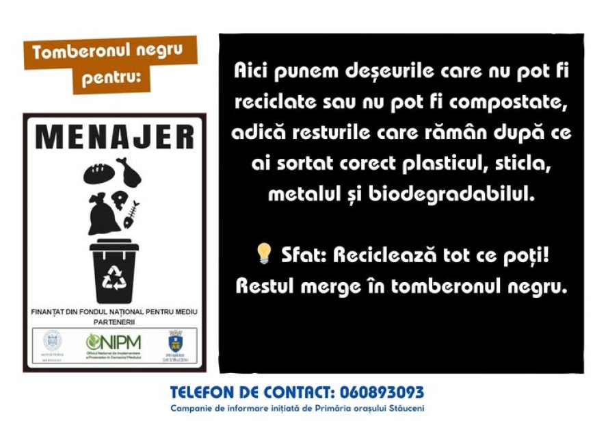 Continuăm să învățăm să sortăm corect deșeurile! ???? Deșeurile menajere sunt toate deșeurile obișnuite care nu pot fi rec...