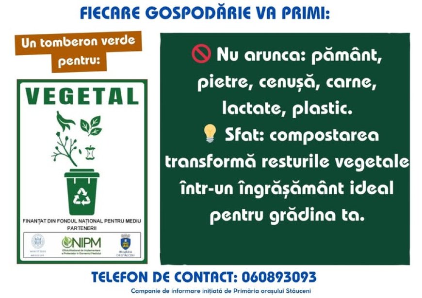Continuăm să învățăm să sortăm corect deșeurile! ???? Tomberonul pentru DEȘEURI VEGETALE este dedicat resturilor din grădi...