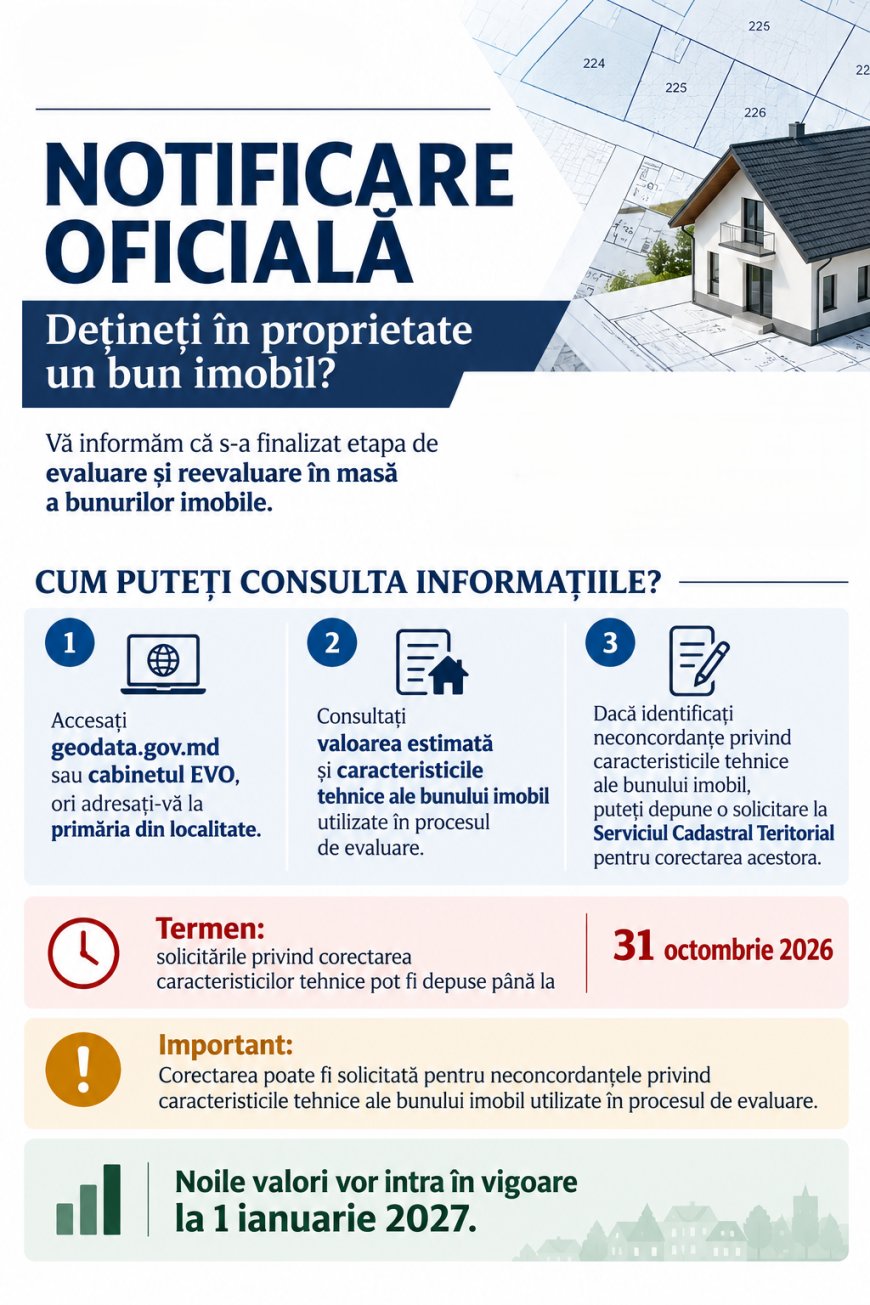 Rezultatele finale ale evaluării și reevaluării în masă a bunurilor imobile din Republica Moldova.