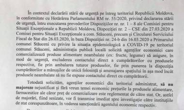 În atenția locuitorilor comunei Stăuceni și agenţilor economici