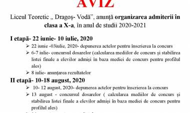 Organizarea admiterii în clasa a X-a la Liceul Teoretic „ Dragoș- Vodă”