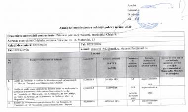 Anunț de intenție pentru achiziții publice