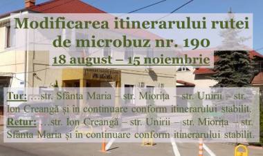 Modificarea itinerarului rutei de microbuz nr. 190