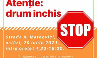 Acces restricționat pe strada A. Mateevici, în perimetrul străzilor Păcii și Unirii!