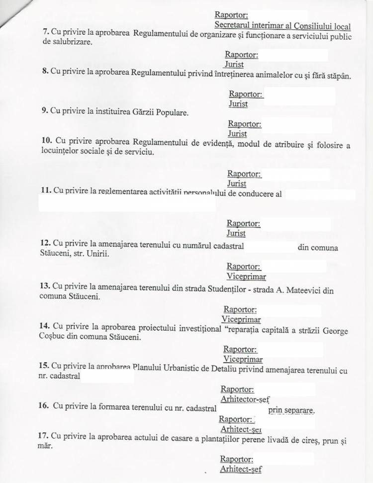 Convocarea ședinței ordinare a Consiliului local