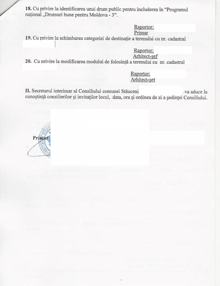 Convocarea ședinței ordinare a Consiliului local